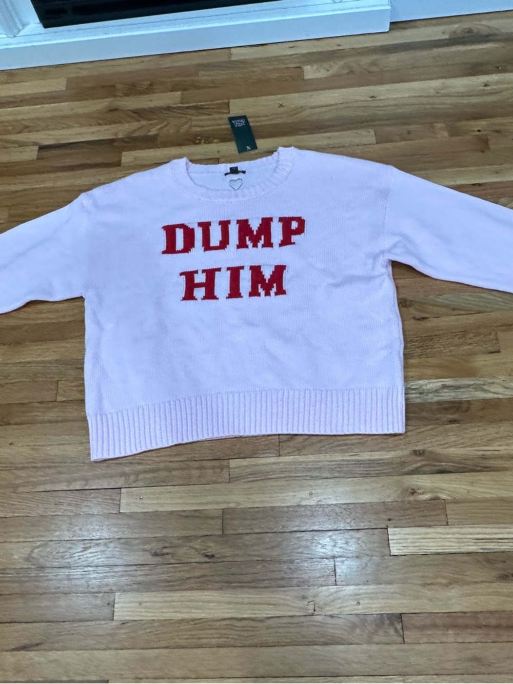Pink Crewneck Sweater with Red 'DUMP HIM' Graphic - Picture 3 of 4